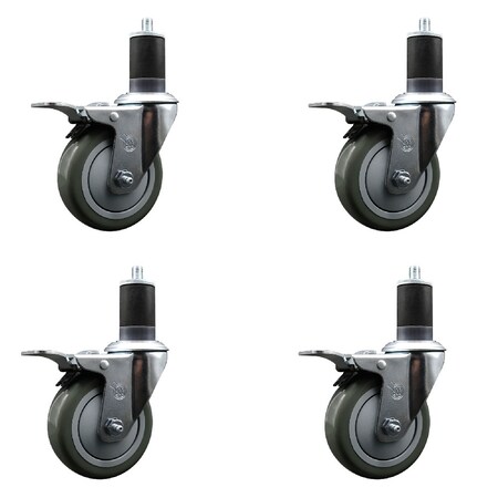 Service Caster 4'' SS Gray Poly Swivel 1-5/8'' Expanding Stem Caster Set Total Lock Brake, 4PK SCC-SSEXTTL20S414-PPUB-158-4